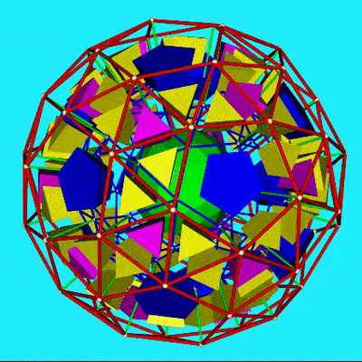 Animation of 3D representation of 4D snub dodecahedral prism